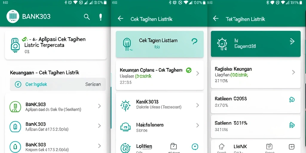 Tampilan antarmuka BANK303 untuk pengecekan tagihan listrik.